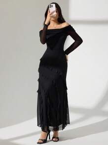 Modelyn Women's Elegant Bamboo Knot Cinching Waist Two Pieces Set, Fashionable Design For Spring, Summer, Autumn,Off Shoulder Lace Dress Long Sleeve Lace Dress Gold Lace Dress Luxury Lace Dress,Fashionable, Casual, And Sporty Women's Autumn Clothing. Autumn Skirts. Ultra-High Stretch Fabric Is Comfortable And Soft, Perfect For Women's Shirts. Back-To-Work And Back-To-School Pants. - Black - View 7