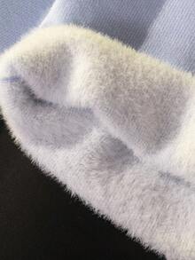 SHEIN Tween Boy Solid Color Stand Collar Long Sleeve Casual Fleece Sweater, Winter Fall - Baby Blue - View 6