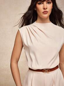 House of One Pleated High Neck Solid Sleeveless Pockets Jumpsuits Women Casual Old Money Fall Women Clothes Elegant Office Business Summer Autumn Elegant Jumpsuit Sleeveless Jumpsuit Wide Leg Jumpsuit Fall Outfits Business Professional Women Business Casual Woman