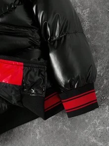 Manfinity EMRG Men's Long Sleeve Contrast Color Zipper Front Glossy Streetwear Winter Coat , Black And Red , A Great Gift For Your Boyfriend Streetwear Y2k , Fall - Black - View 6