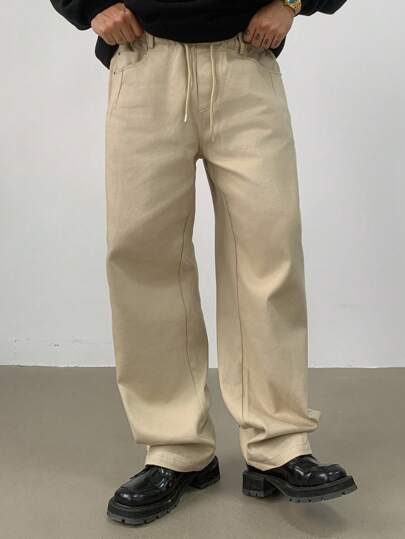 DAZY 男士纯色卡其色松紧腰裤，秋季