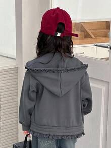DAZY Young Girls Hooded Casual Solid Color Long Sleeve Sweatshirt, Spring/Autumn - Grey - View 2