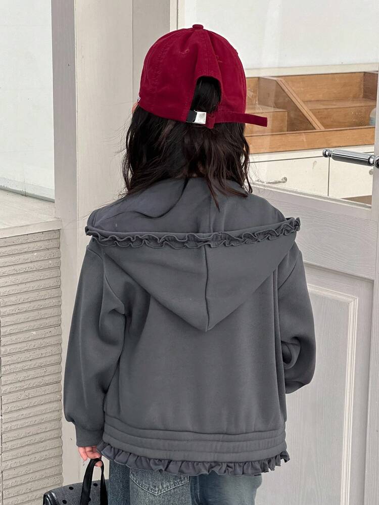 Young Girls Hooded Casual Solid Color Long Sleeve Sweatshirt, Spring/Autumn