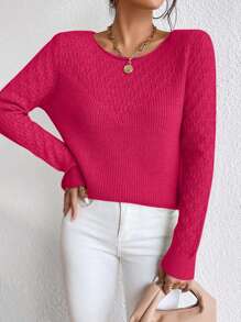 RueChic Women's Solid Color Simple Sweater - Hot Pink - View 5