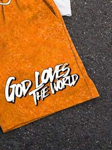 PAVTROS 男士标语和骷髅印花圆领短袖休闲T恤和抽绳腰短裤套装万圣节2025男士图案T恤和短裤套装 - 彩色 - 查看 3