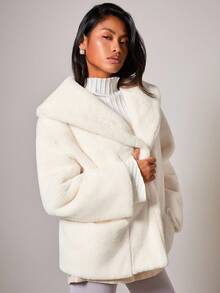 COSMINA Damen elegante, weite Jacke mit Kunstpelzkragen, Herbst/Winter - Aprikosenfarben - Übersicht 7