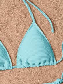 SHEIN Swim 2件套女士2025夏季海滩纯色露背性感比基尼泳装