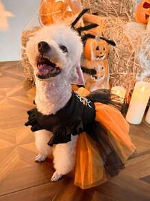 PETSIN Halloween Ghost Print Contrast Color Mesh Tutu Dress Costume Party Outfit For Pets