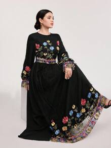 Veilorie 女士优雅花卉刺绣阿拉伯风格连衣裙 - 彩色 - 查看 4