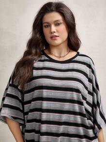 Zelara Camiseta holgada de rayas casual para mujer de talla grande, de moda sencilla para uso diario, estilo bohemio de verano boho, para mujeres de talla grande en primavera, festivales, regreso a clases, maestras de talla grande - Multicolor - Ver 6