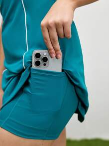 Cheerettes Rochie sport casual fără mâneci pentru femei, de vară, cu guler în contrast de culoare - Verde - Vizualizare 5