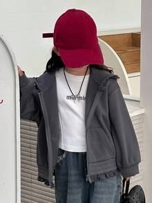 DAZY Young Girls Hooded Casual Solid Color Long Sleeve Sweatshirt, Spring/Autumn - Grey - View 5