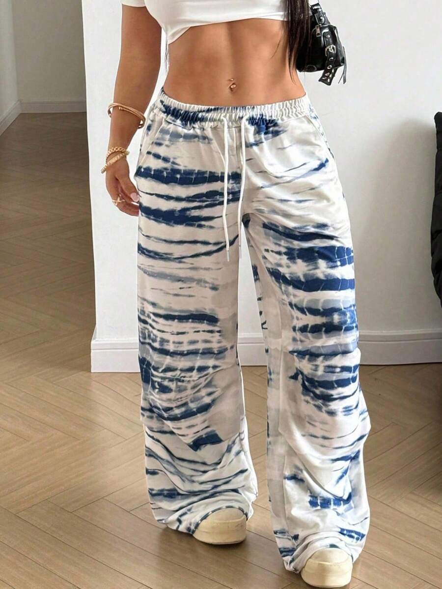 Maweii Quần dài thể thao buộc dây rút in họa tiết nhuộm kỹ thuật số thoải mái mặc nhà cỡ lớn cho nữ, phù hợp cho mùa thu/đông/hè - Nhiều màu - Xem 1