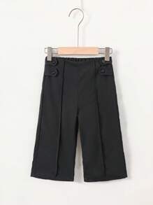 SHEIN 秋冬女宝宝休闲梭织裤，简约时尚户外长裤，黑色 - 白色 - 查看 5