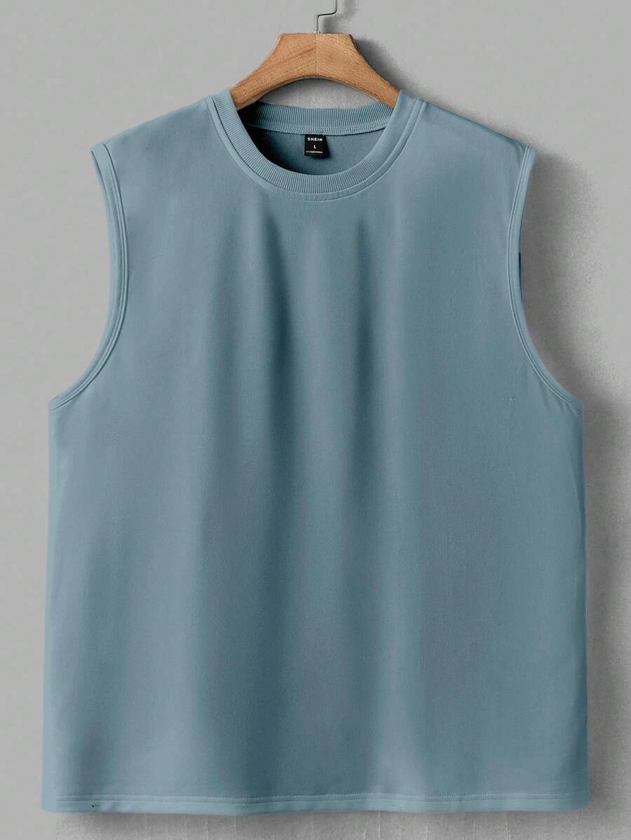 Manfinity Homme Men's Solid Color Crew Neck Sleeveless Casual Top, Summer - Baby Blue - View 1