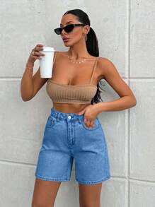 EURMUSE 100%Cotton LIGHT WASH HIGH WAIST SHORT - Light Wash - View 4