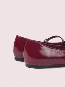 CUCCOO DOLLMOD Women's Wine Red PU Diamond Bow Decor T-Strap Cute Mary Jane Flats - Burgundy - View 8