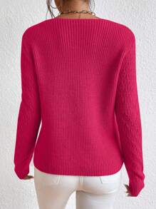 RueChic Women's Solid Color Simple Sweater - Hot Pink - View 2