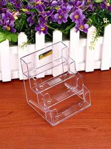 SHEIN 1pc/3pcs Transparent Multilayered Vertical Desktop Business Card Holder, Each Layer Can Hold About 50 Standard Business Cards, Suitable For Displaying On Counters Or Office Desks.