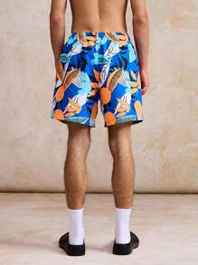 Surfspeed Men's Summer Tropical Print Drawstring Waist Loose Beach Shorts - Multicolor - View 2