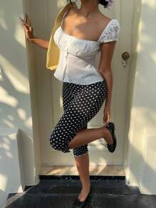 MainGRL Women Casual Capris Polka Dot Print Slim Fit Shorts,Going Out Outfits,Back To School Clothes, - Black and White - View 4