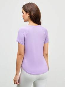 SHEIN Cheerettes 网眼拼布圆领休闲短袖运动T恤 - 淡紫色 - 查看 3