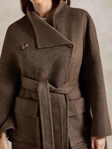 Briarwyn 女士时尚纯色瀑布领翻盖口袋系带大衣 - 咖啡棕 - 查看 4