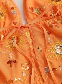 Sweetra 女士新款春夏适合海滩度假亮片刺绣露背系带蝴蝶结装饰可调节肩带性感短款上衣 - 橘色 - 查看 6