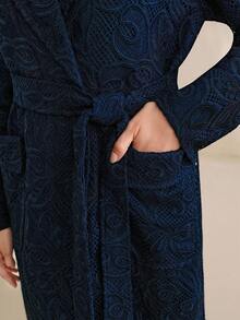 Anewsta Women's High-End Turndown Collar Pocket Lace Fabric Long Coat, Autumn/Winter