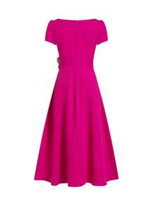 Ellevyn 女式优雅纯色3D花卉装饰连衣裙 - 玫紅色 - 查看 9