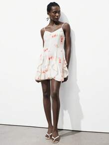 Lumivelle Women's Floral Print Chiffon Ruffle Strap Dress, Comfortable & Natural, Suitable For Vacation, Spring/Summer All White Summer Dress Clothes For University - White - View 5