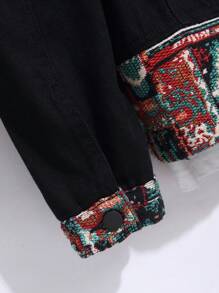 Manfinity Homme 男士几何图案拼接长袖单排扣休闲牛仔夹克 - 黑色 - 查看 7