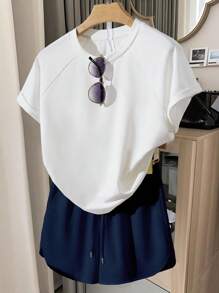 INAWLY 2pcs Set Women Raglan Sleeve Casual And Versatile Loose Short Sleeve - Multicolor - View 1