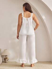 Ocili 大码女式条纹绉纱睡裤，荷叶边下摆，舒适，秋季