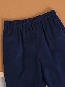 SHEIN 男婴 4 件套蓝白长袖衬衫、宝蓝色披肩、蓝色裤子和提花腰带，适合秋冬季，适合生日派对、洗礼、一周年纪念、晚会、表演、婚礼等场合、学校日常、学院风格、返校季 - 白色 - 查看 4