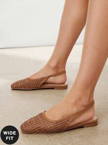 SHUZIA Ladies Wide Fit Crochet Raffia Slingback Mules For Christmas