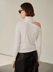 Uhlyne Uhlyne Pull en tricot blanc minimaliste, élégant et polyvalent pour femmes. Col montant asymétrique, ajusté. Idéal pour le bureau, l'école, l'automne. Tenue de travail modeste et neutre en tricot tout blanc pour le printemps, l'automne et l'hiver. - Blanc - Voir 9