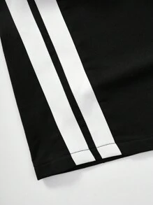 男士简约时尚黑白条纹侧休闲宽松长裤，秋季 - 黑色 - 查看 6
