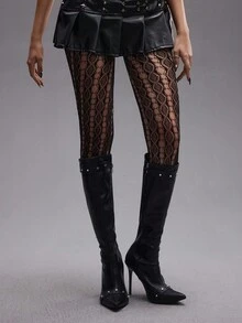 ROMWE Grunge Punk 1pc High Elasticity Hollow Out Ripped Sexy Fishnet Tights/Pantyhose/Leggings For Women - Black - View 4