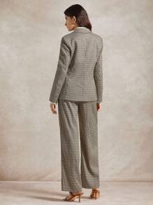 Briarwyn 女式格子翻领长袖西装外套和裤子休闲套装，秋季女装，返校季，复古风女式冬季夹克，复古女装 - 棕色 - 查看 3