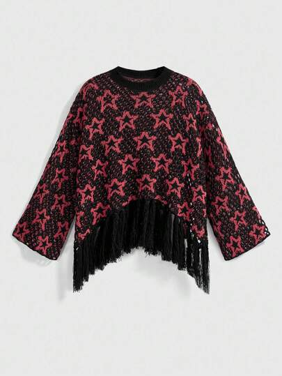 Goth Maglione oversize con applicazione di stella a cinque punte in stile gotico e effetto consumato