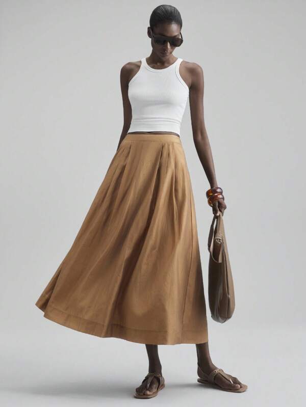 Ontre 2025 Autumn/Winter Women's Office Attire, Wedding Guest Dress, Birthday Outfit, Teacher Uniform, Club Wear, Vintage-Inspired Business Casual, Elegant Vacation Casual, Solid Color Pleated Skirt For Commute