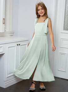 Hapijoa Tween Girls' Solid Color Minimalist Casual Camisole Dress, Fashionable & Elegant - Green - View 5