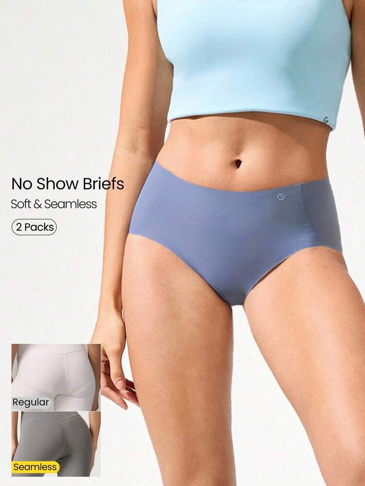 2 Packs Lightweight Breathable Sweat-Wicking Mid-Waist Full Coverage Seamless No-Show Underwear Daily Workout