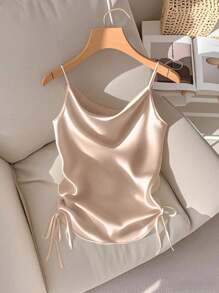 Franclia Women's Casual All-Match Solid Color Drawstring Hem Camisole Top