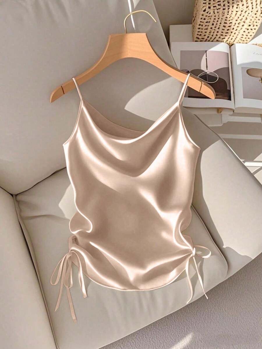 Franclia Women's Casual All-Match Solid Color Drawstring Hem Camisole Top