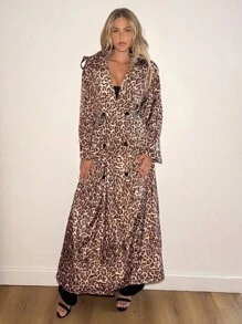 SHEIN ICON Fashionable Commuter Loose Fit Leopard Print Long Trench Coat Autumn Winter Clothes For Women - Brown - View 5