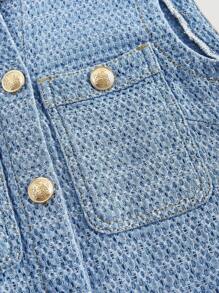 SHEIN MOD 女式优雅前扣口袋无袖牛仔连衣裙，夏季