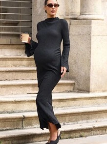MaterniWear Đầm dự tiệc dài tay trumpet màu đen thanh lịch cho bà bầu, dự tiệc - màu đen - Xem 4