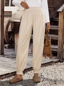 LanaWest Women's Corduroy Casual Loose Elastic Waist 3/4 Pants, Elastic Leg Openings, Suitable For Daily Wear Fall Cloth For Women - Beige - View 5